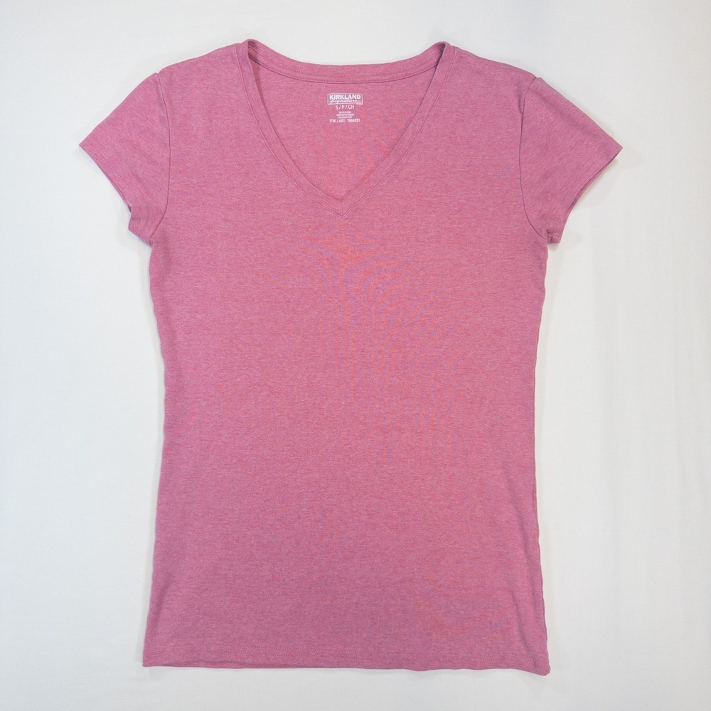 Kirkland Signature Womens V-Neck Short Sleeve Pink T Shirt Small Costco 7996531